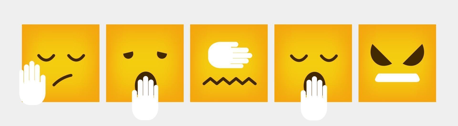 Reaction Square Design Emoticon Flat Set vector