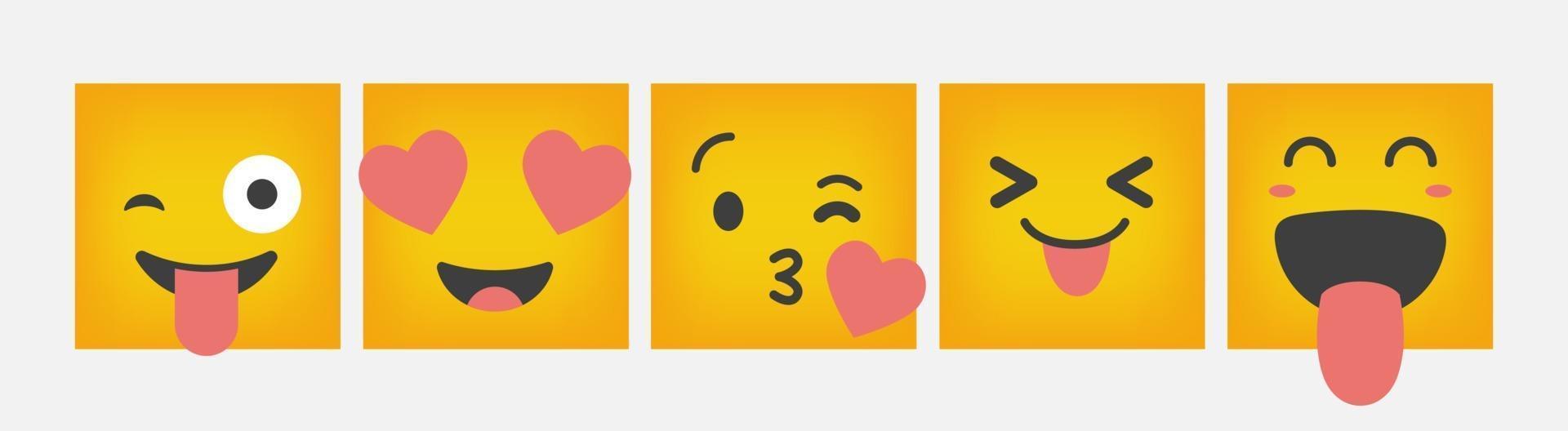 Emoticon Reaction Design Square Set Flat - Vector