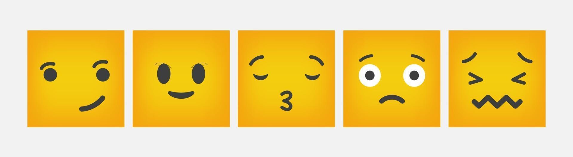 Reaction Emoticon Square Design Flat Set - Vector