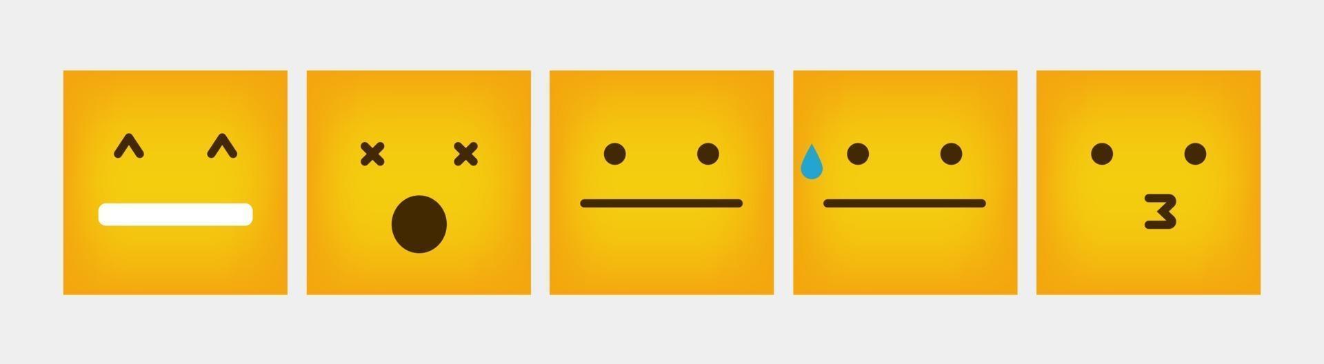 Design Reaction Square Emoticon Flat Set - Vector