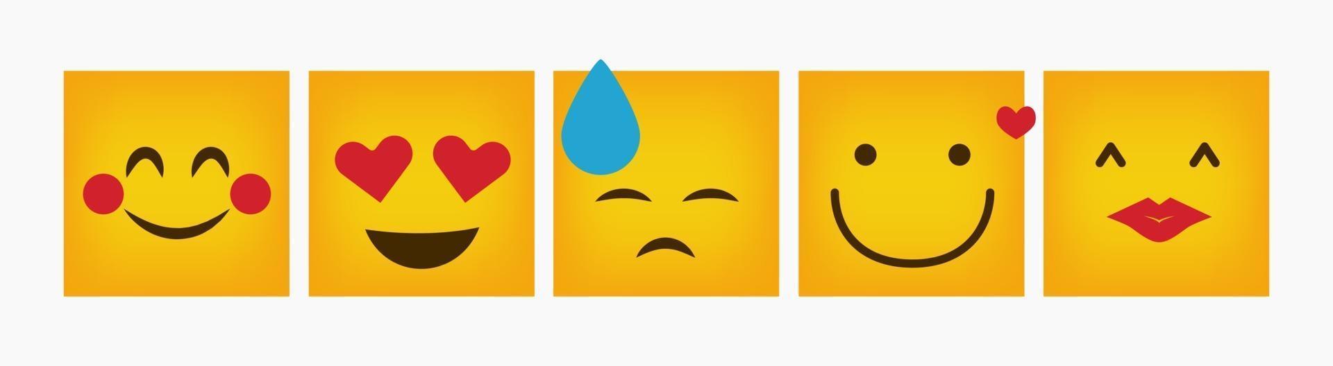 Reaction Square Emoticon Design Set Flat vector