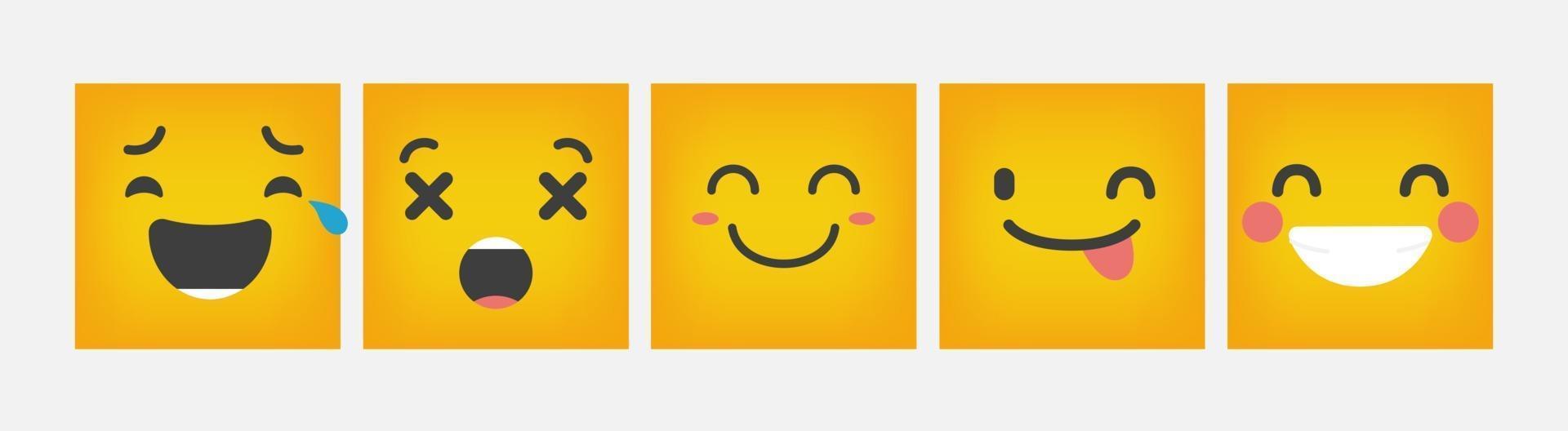 Reaction Emoticon Square Design Set Flat - Vector