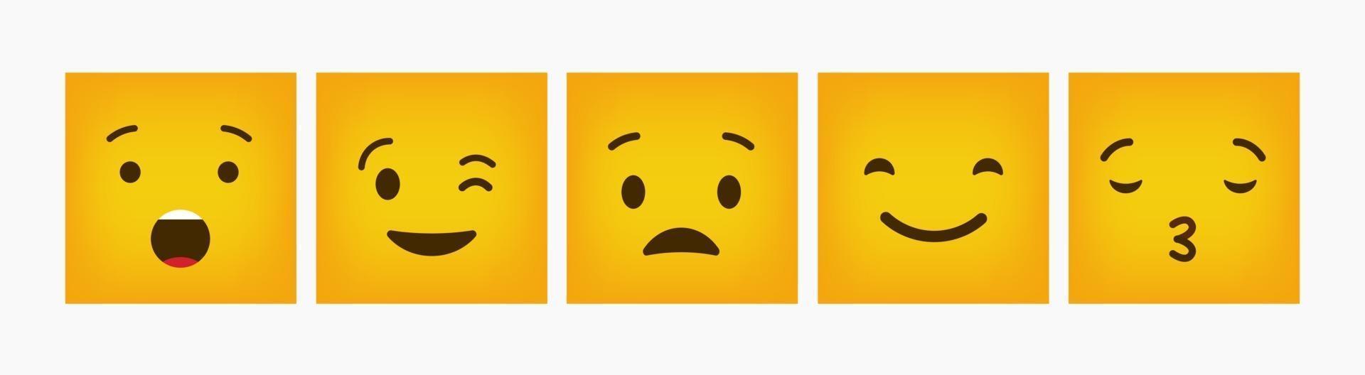 Emoticon Reaction Design Flat Square Set vector