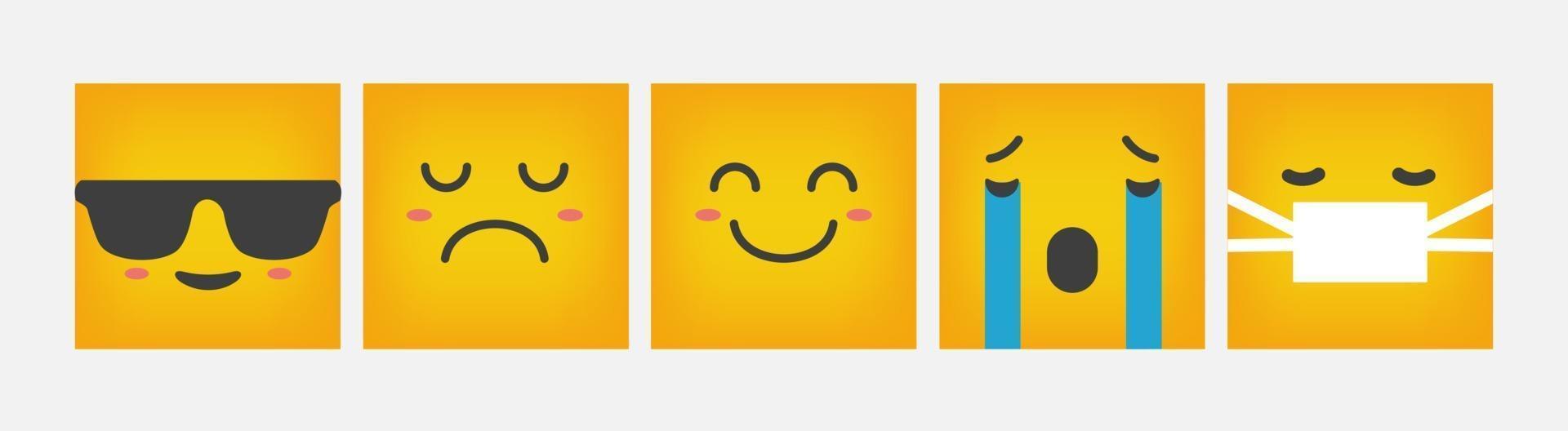 Emoticon Square Reaction Design Flat Set - Vector