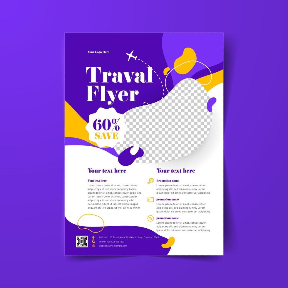 Violet travel flyer layout template vector