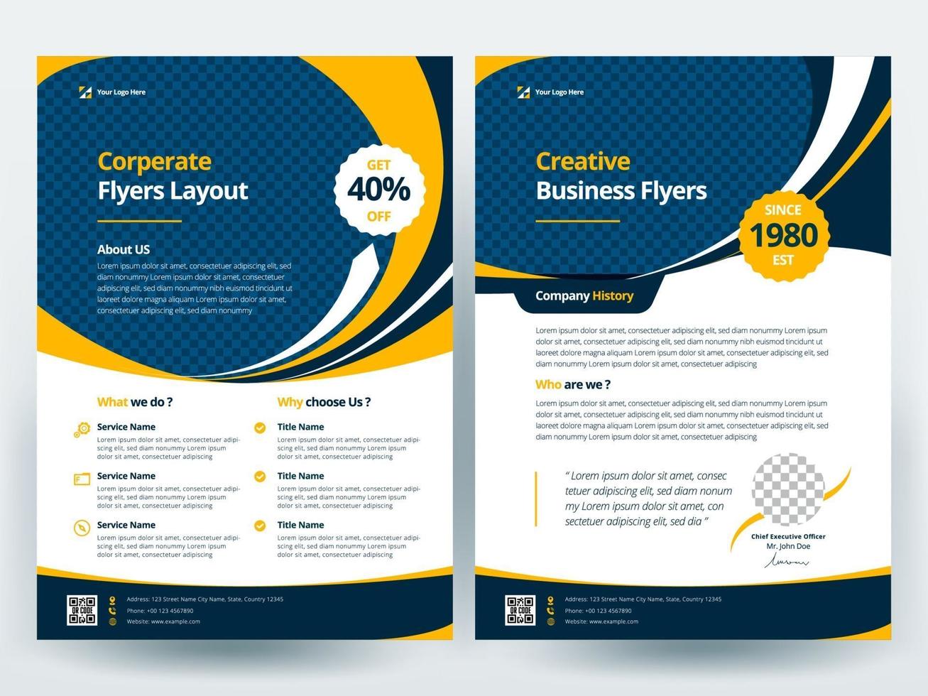 Yellow and blue business flyer layout template vector