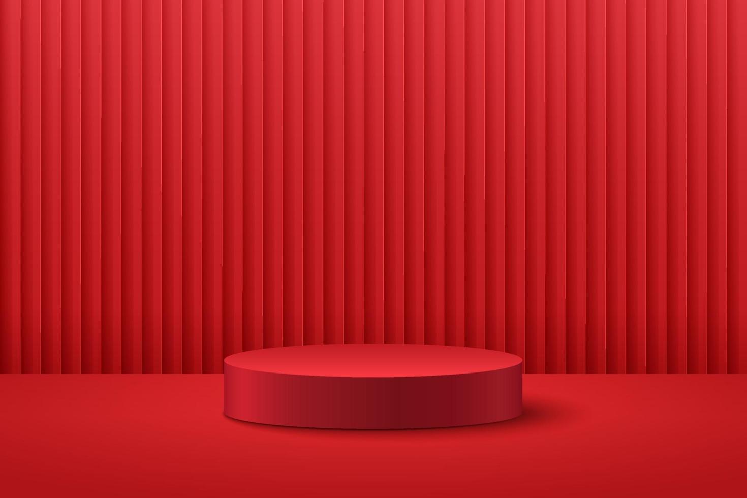 Abstract round display for product on website in modern design. Background rendering with podium and minimal red curtain texture wall scene, 3d rendering geometric shape dark red color. Oriental concept. vector