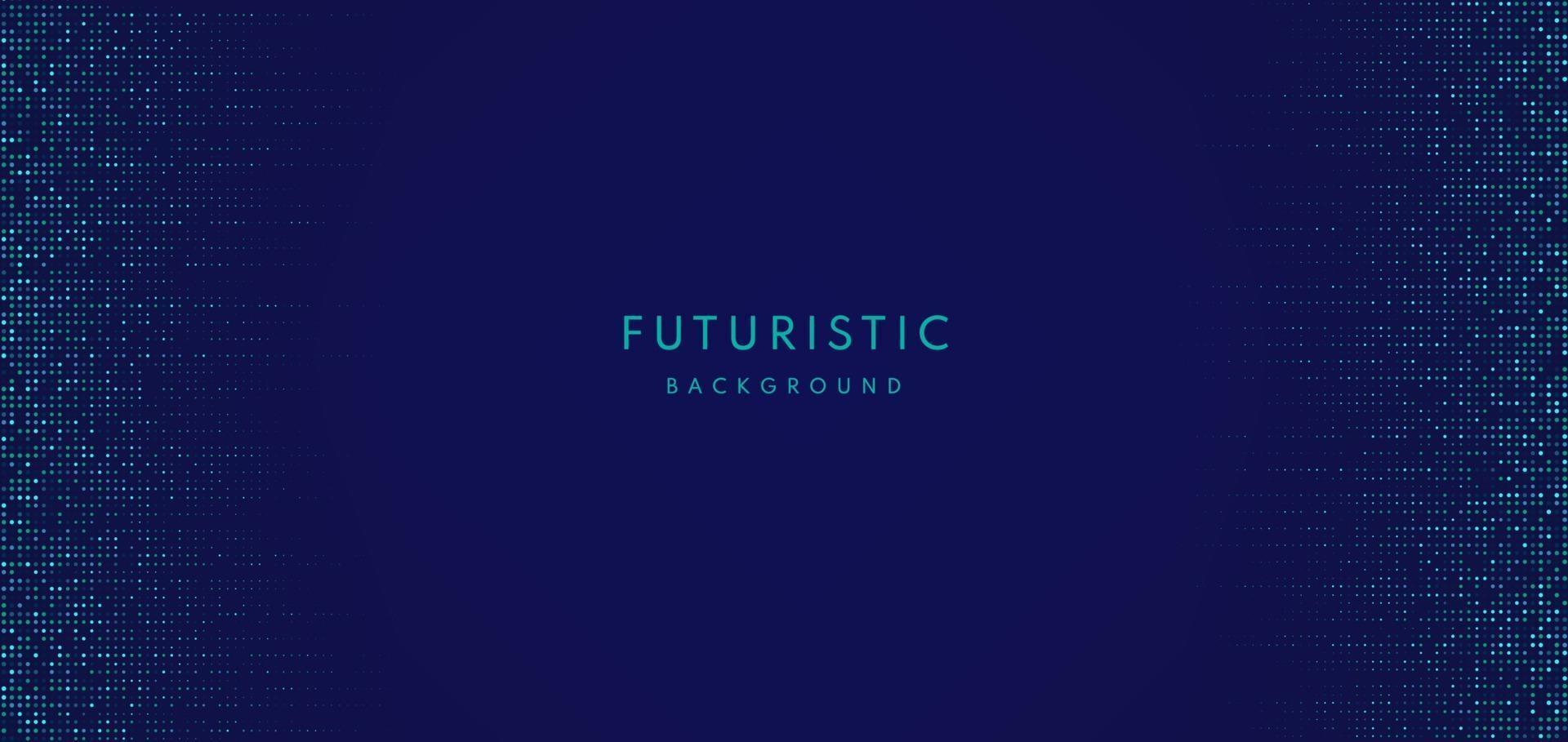 Abstract blue green dynamic horizontal halftone texture on dark blue background with copy space. Modern simple dots pattern. Vector illustration