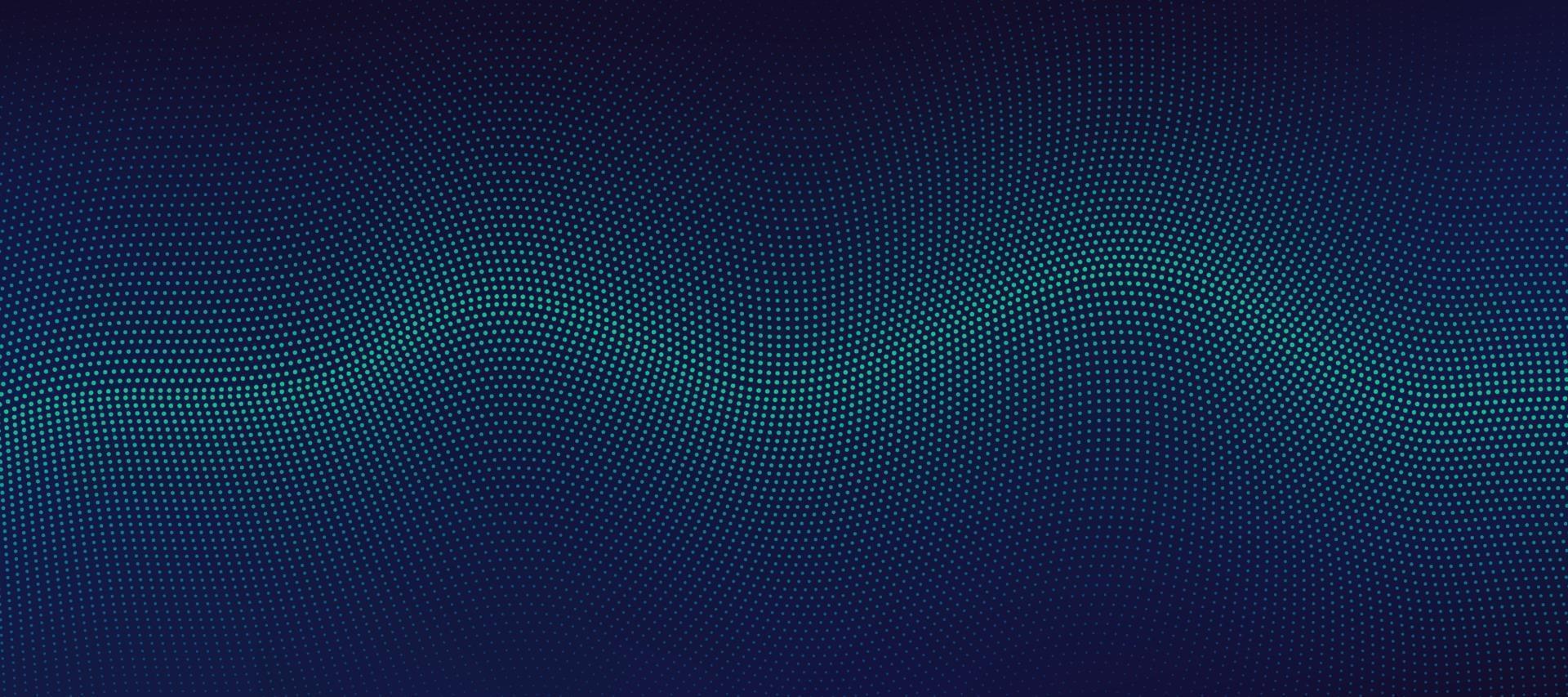 Abstract technology green and blue particles wavy design 3D movement of sound dynamic on dark blue background. Modern futuristic concept. Vector illustration