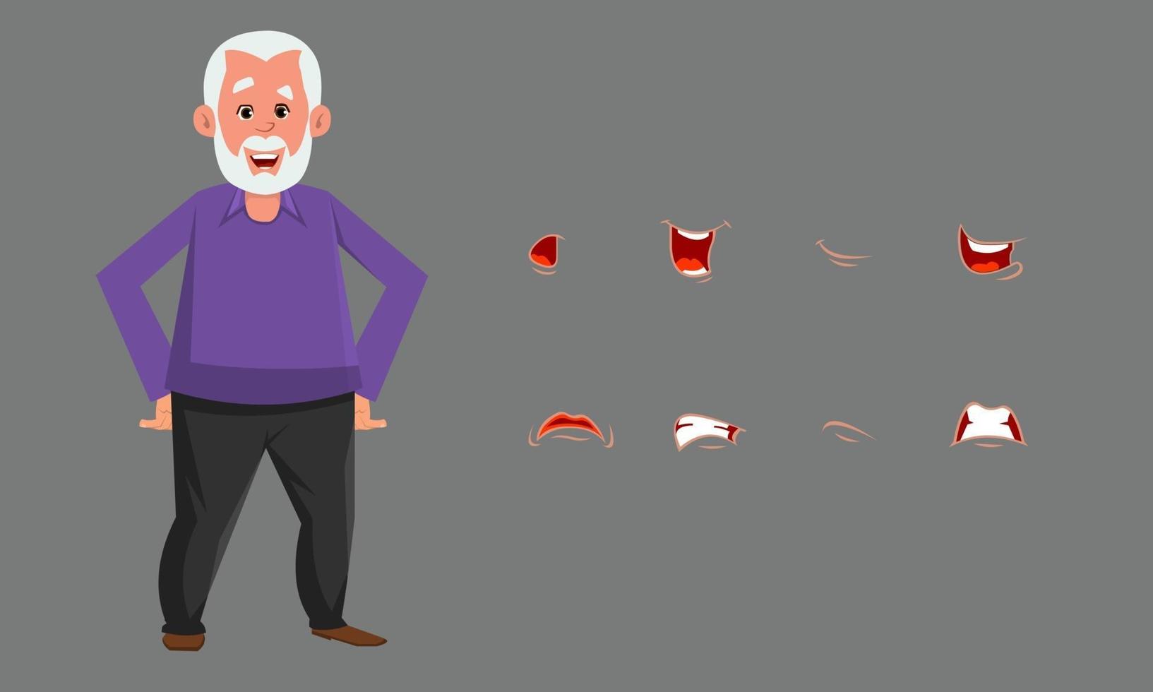 Old man character with different emotion or expression set. custom character emotion set for design, motion or animation. vector