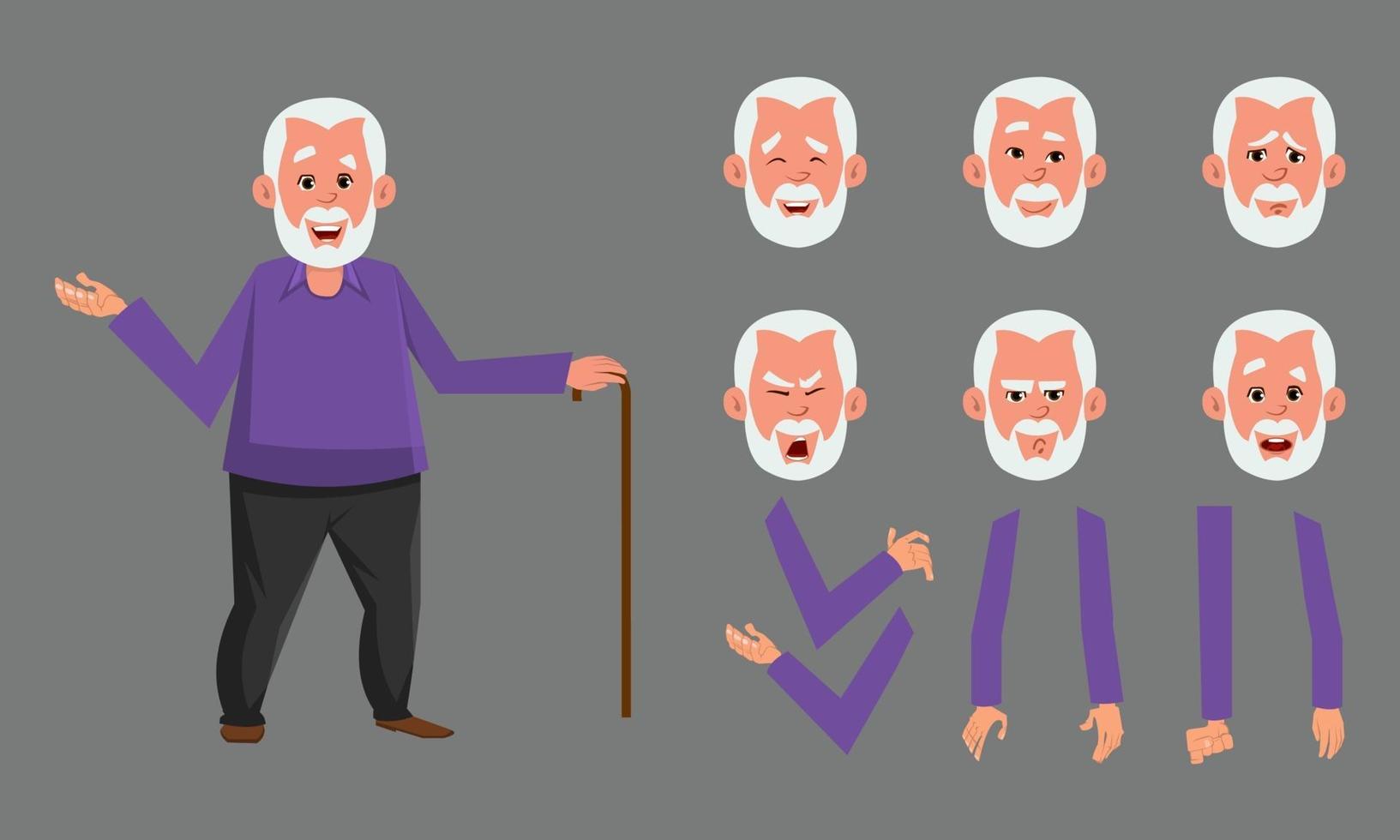 Old man character design set for animation, motion design or something else. vector