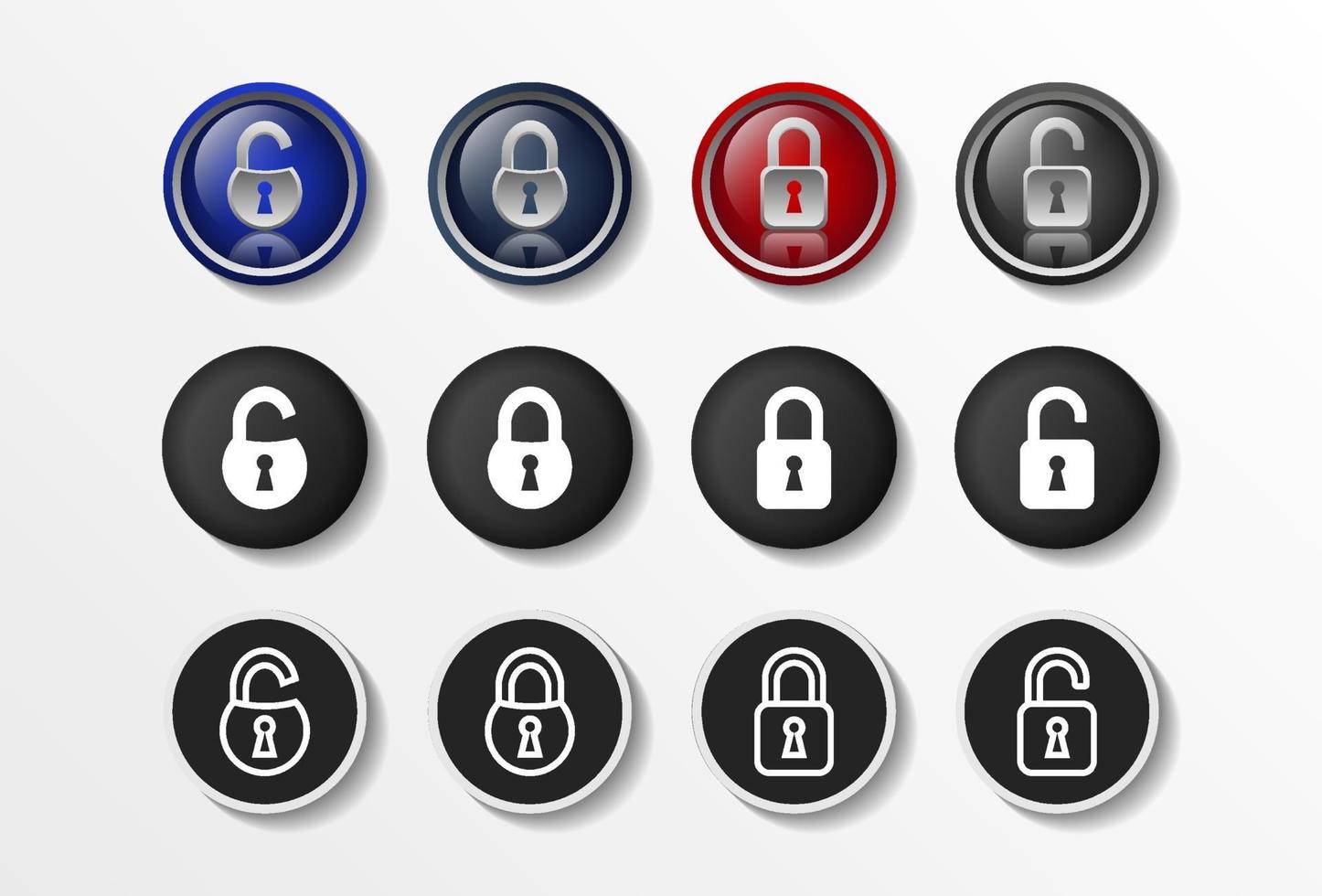 Lock Icons Set Realistic Closed and Opened, security flat design vector illustration in 4 colors options for web design and mobile applications. Vector illustration.