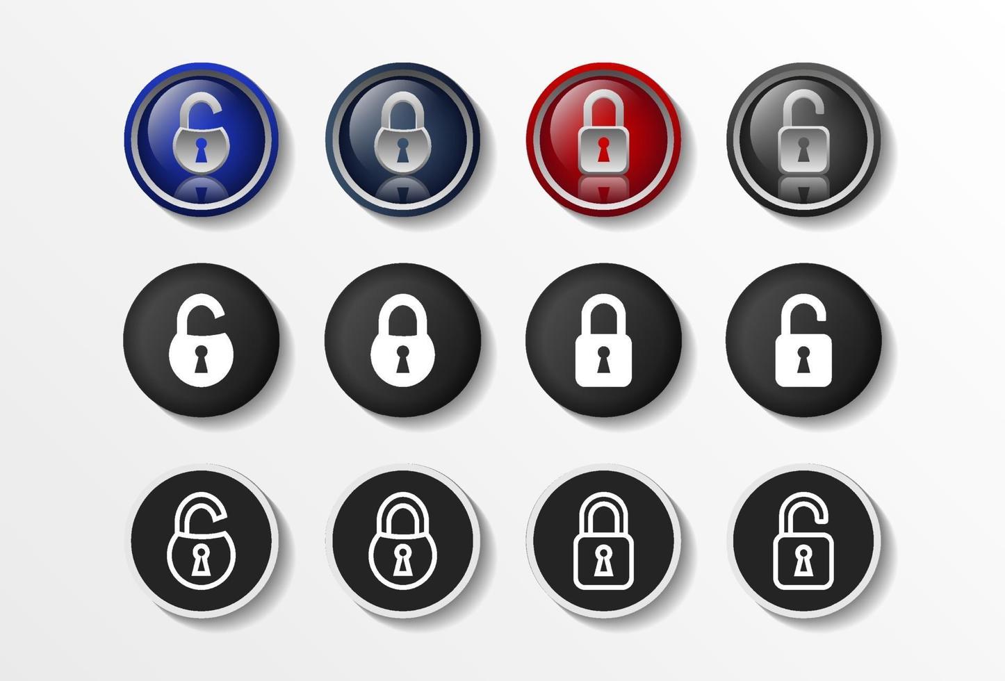 Lock Icons Set Realistic Closed and Opened, security flat design vector illustration in 4 colors options for web design and mobile applications. Vector illustration.