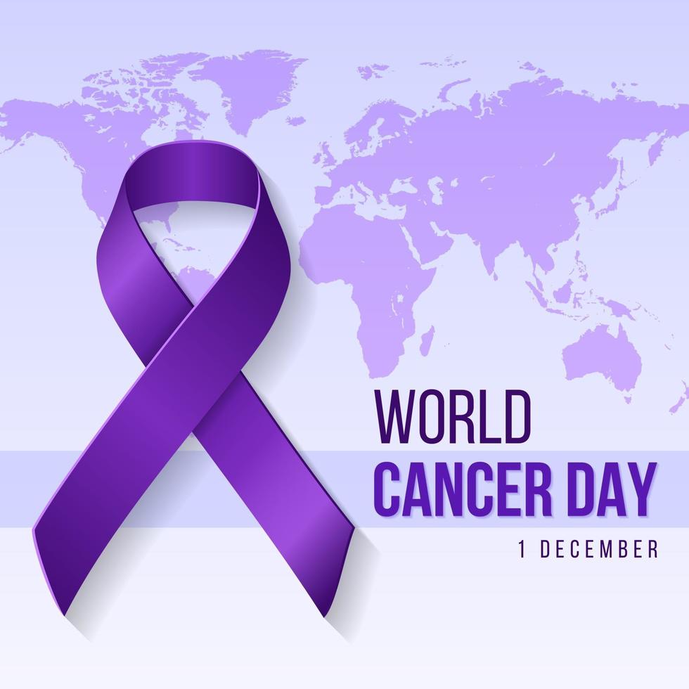 World Cancer Day purple background illustration with ribbon symbol. Vector illustration.