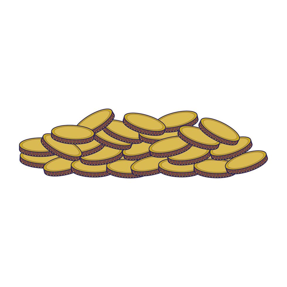 icono de monedas de oro dibujos animados líneas azules aisladas vector