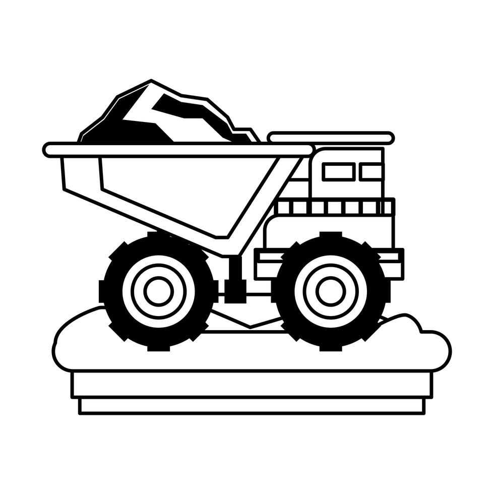 Mining vehicle machinery isolated sideview in black and white vector