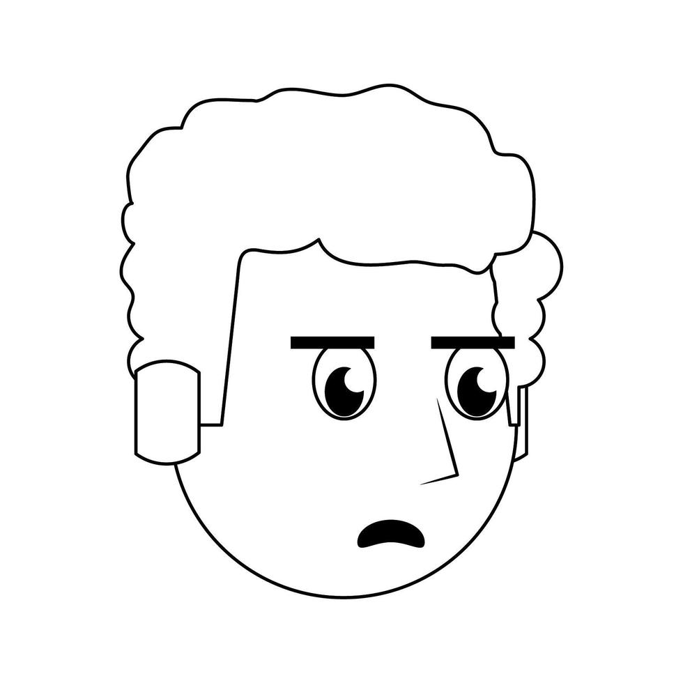 Caricatura de personaje de cabeza de cara de hombre en blanco y negro vector