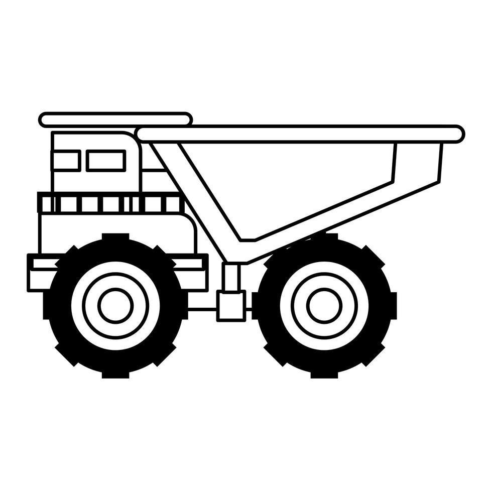 Mining vehicle machinery isolated sideview in black and white vector