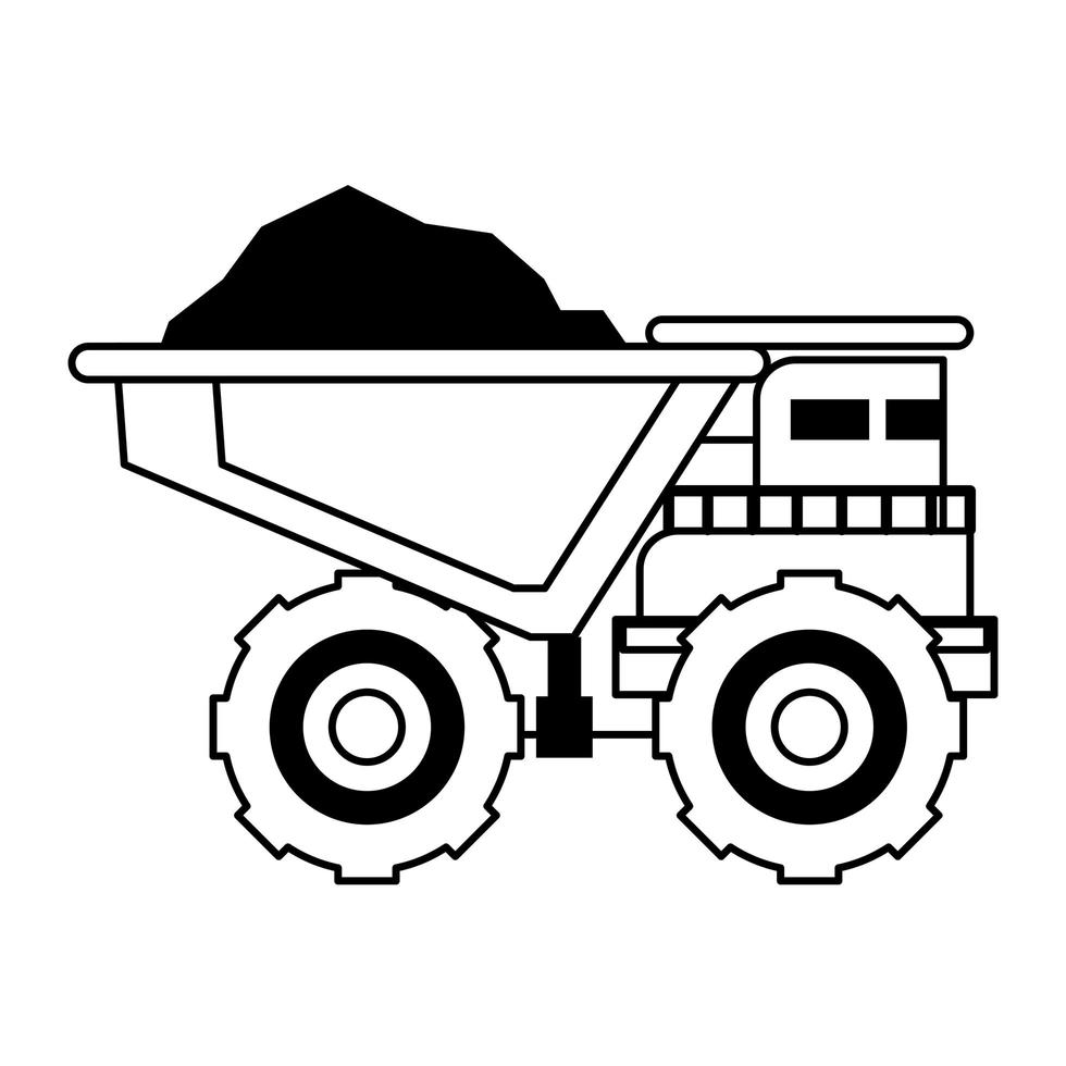 Mining vehicle machinery isolated sideview in black and white vector