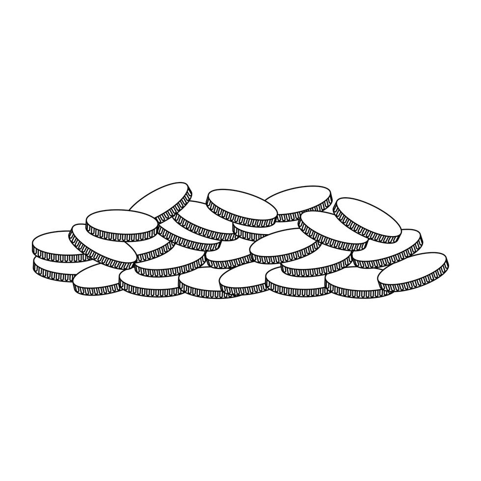 golden coins icon cartoon isolated in black and white vector