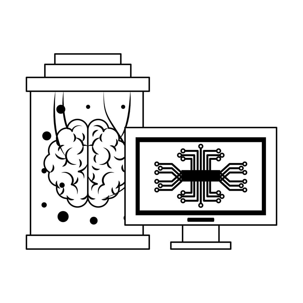 Iconos de inteligencia artificial concepto de dibujos animados en blanco y negro vector