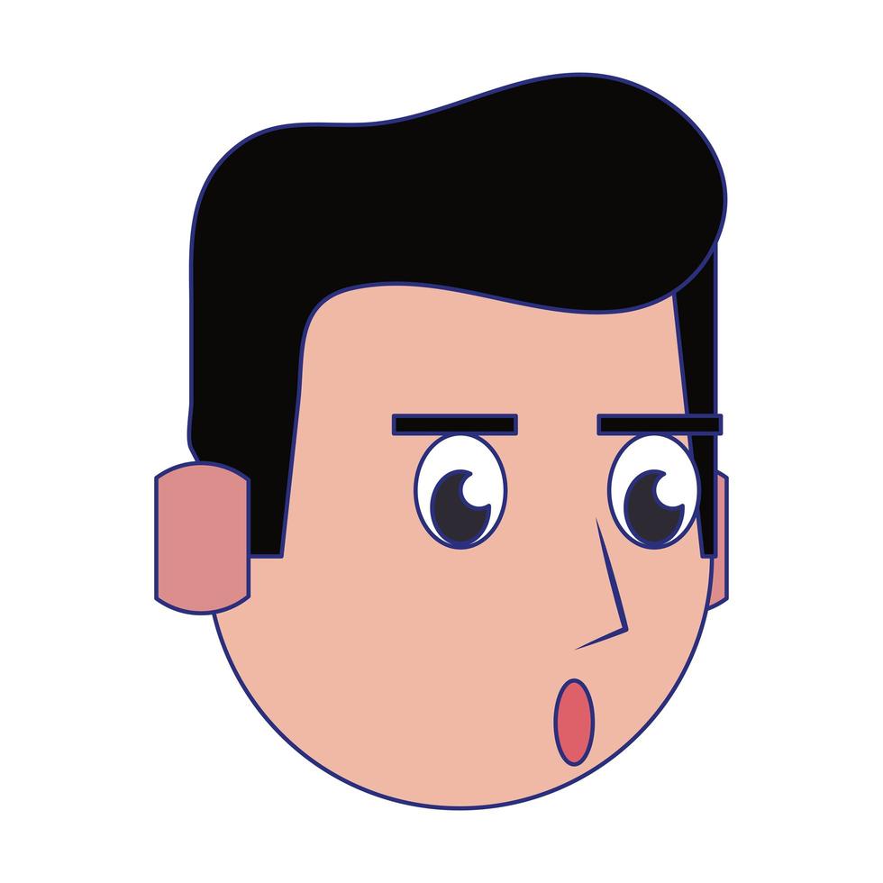 Man face head character cartoon blue lines vector