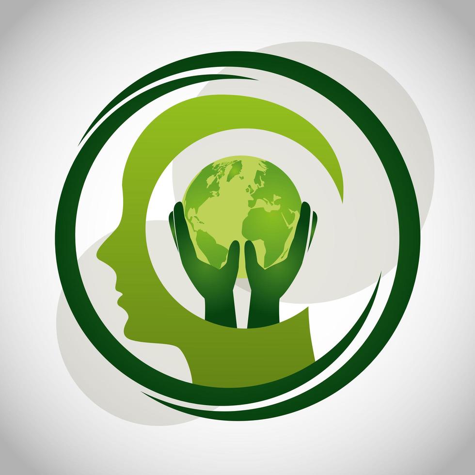 Eco friendly poster with planet Earth and human profile vector
