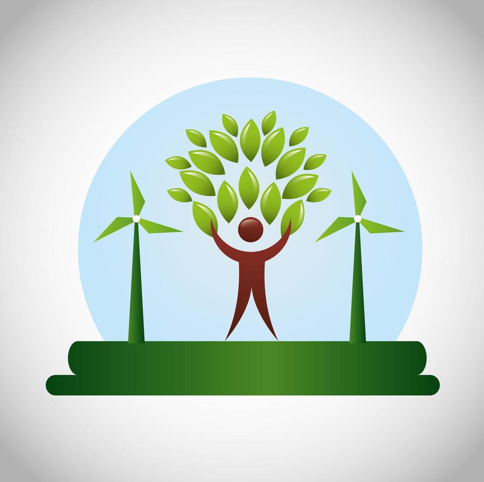 Eco friendly poster with human figure and leaves vector