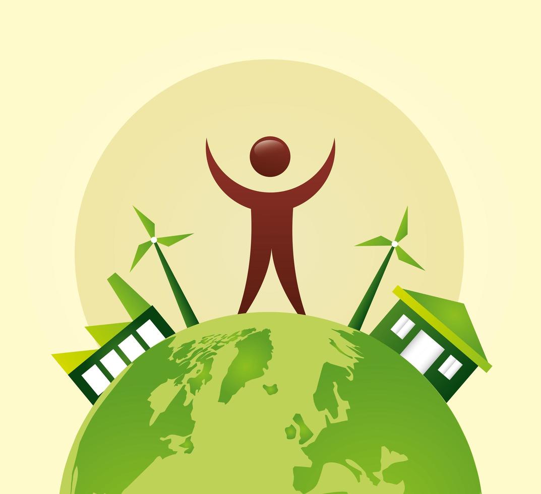 Eco friendly poster with planet Earth and human character vector