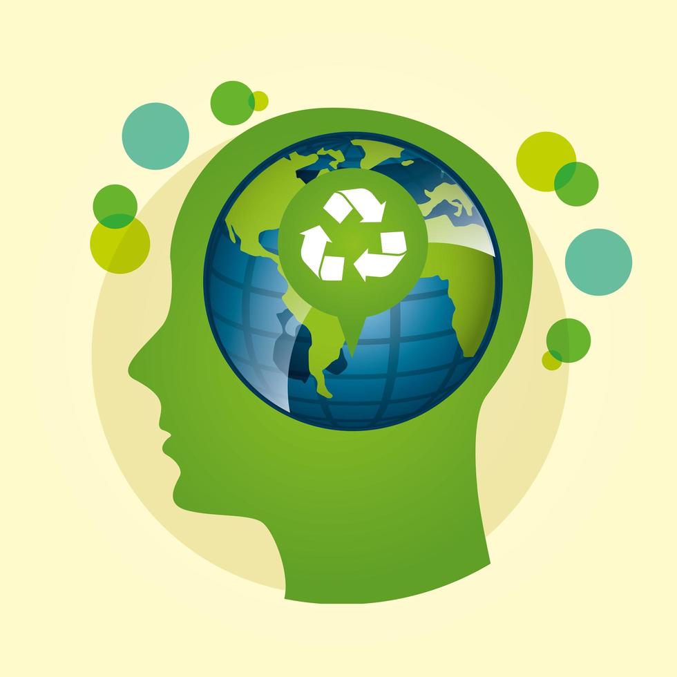 Eco friendly poster with planet Earth and human profile vector