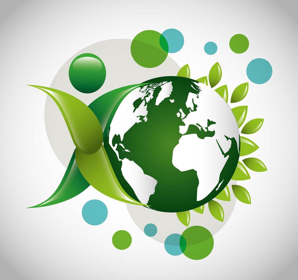 Eco friendly poster with planet Earth and leaves vector