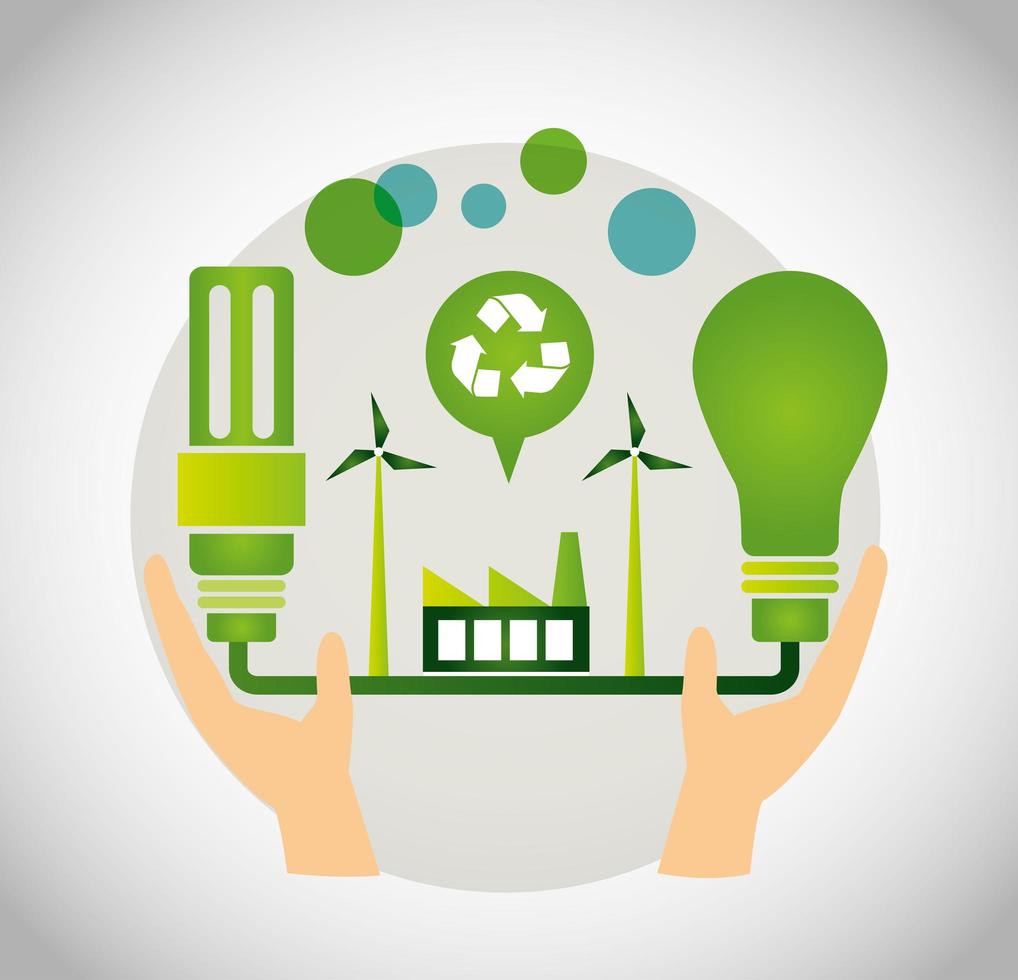 Eco friendly poster with hands lifting energy plant vector