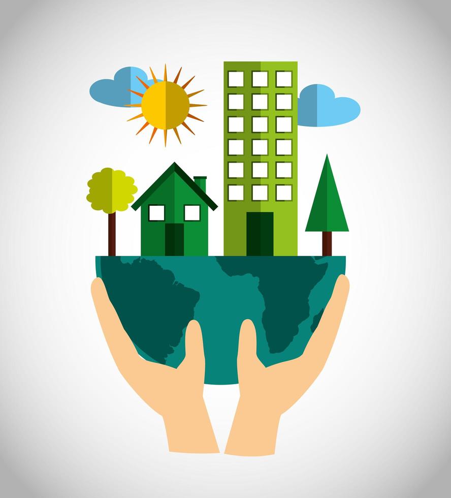 Eco friendly poster with city buildings vector