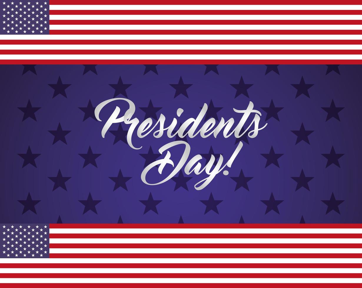 happy presidents day celebration poster with lettering and flag vector