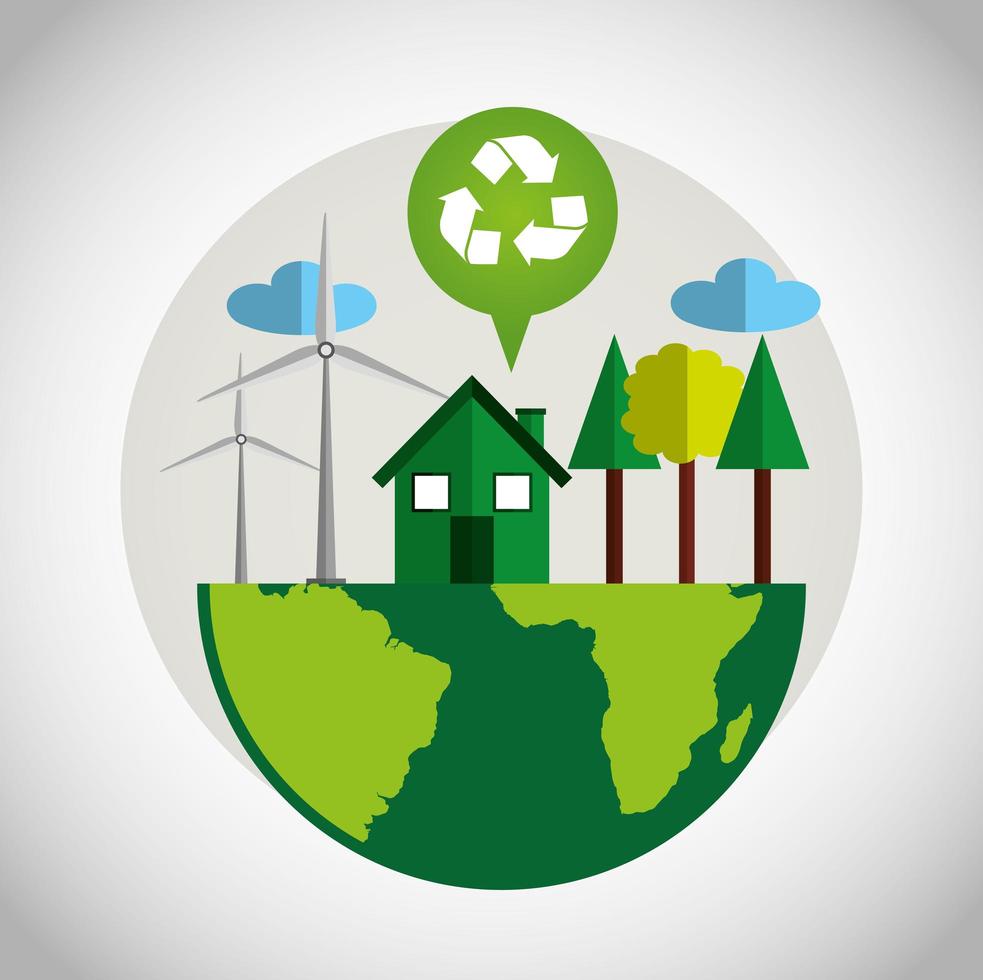 Eco friendly poster with planet Earth and recycle symbol vector