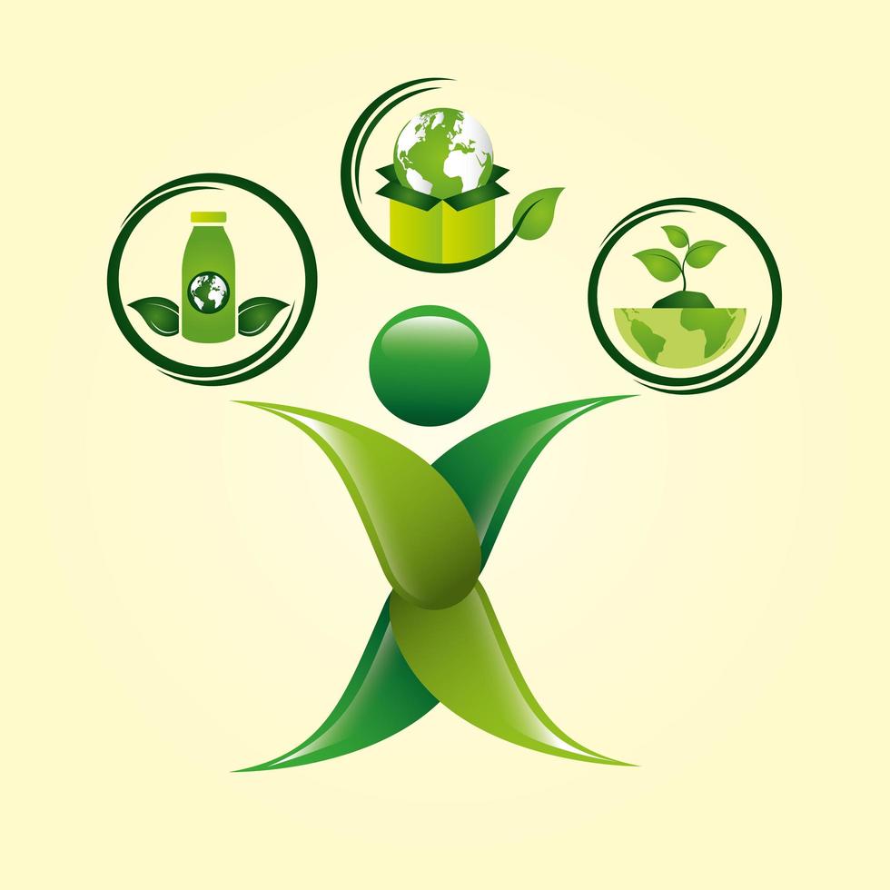 Eco friendly poster with human figure and icons vector