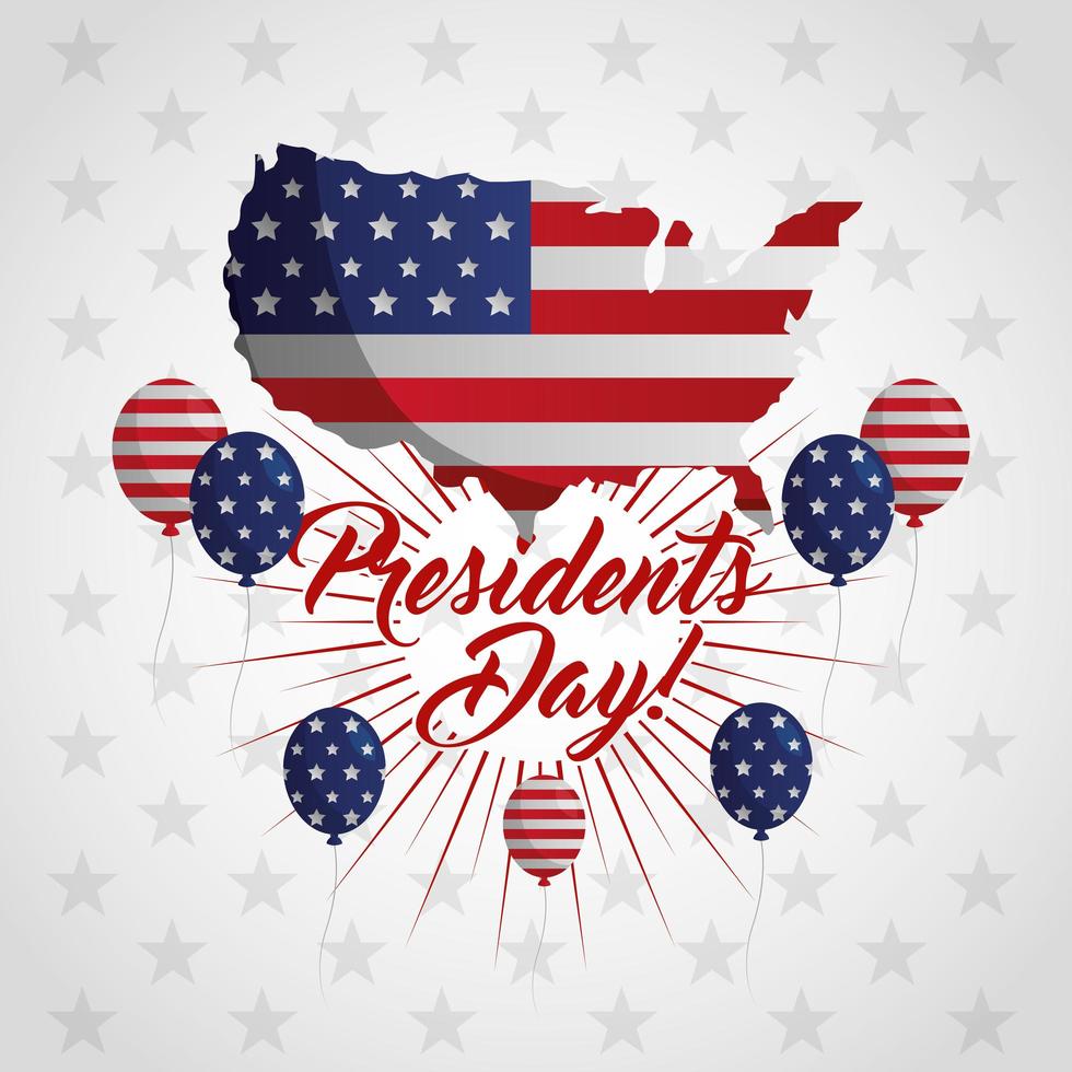 Cartel de celebración del día de los presidentes feliz con la bandera de Estados Unidos en el mapa vector