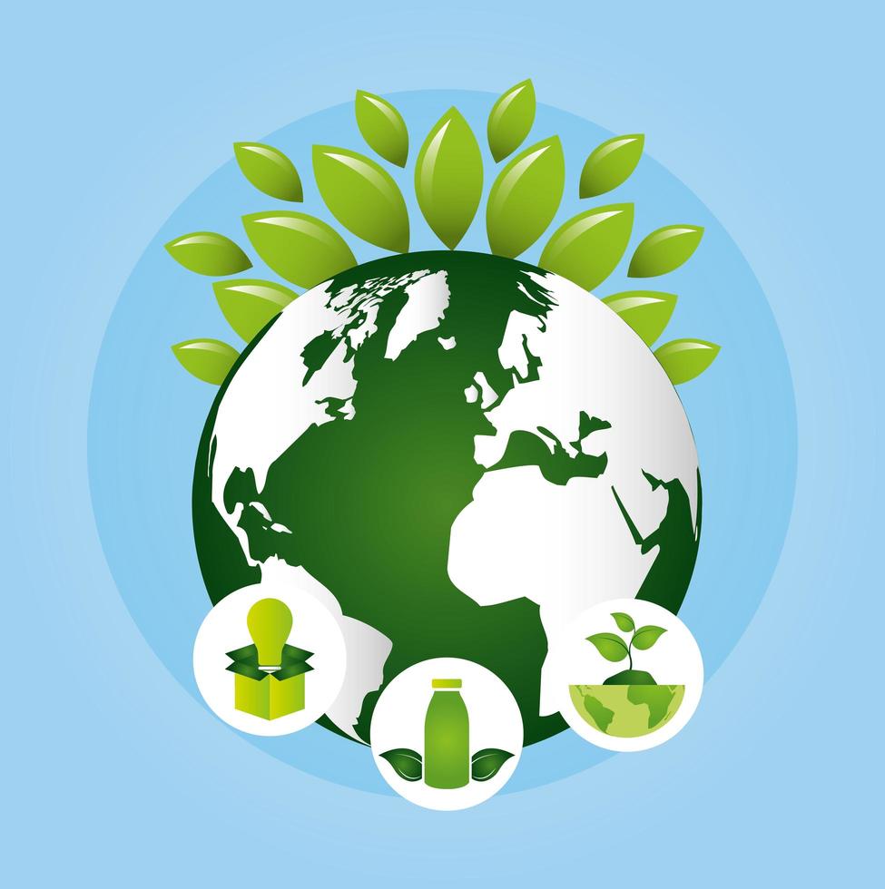 Eco friendly poster with planet Earth and leaves vector