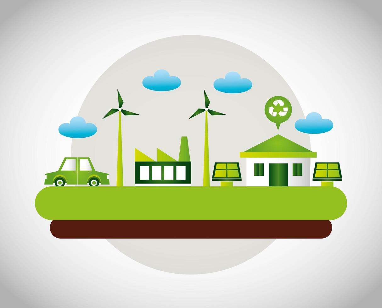 Eco friendly poster with house and wind energy vector