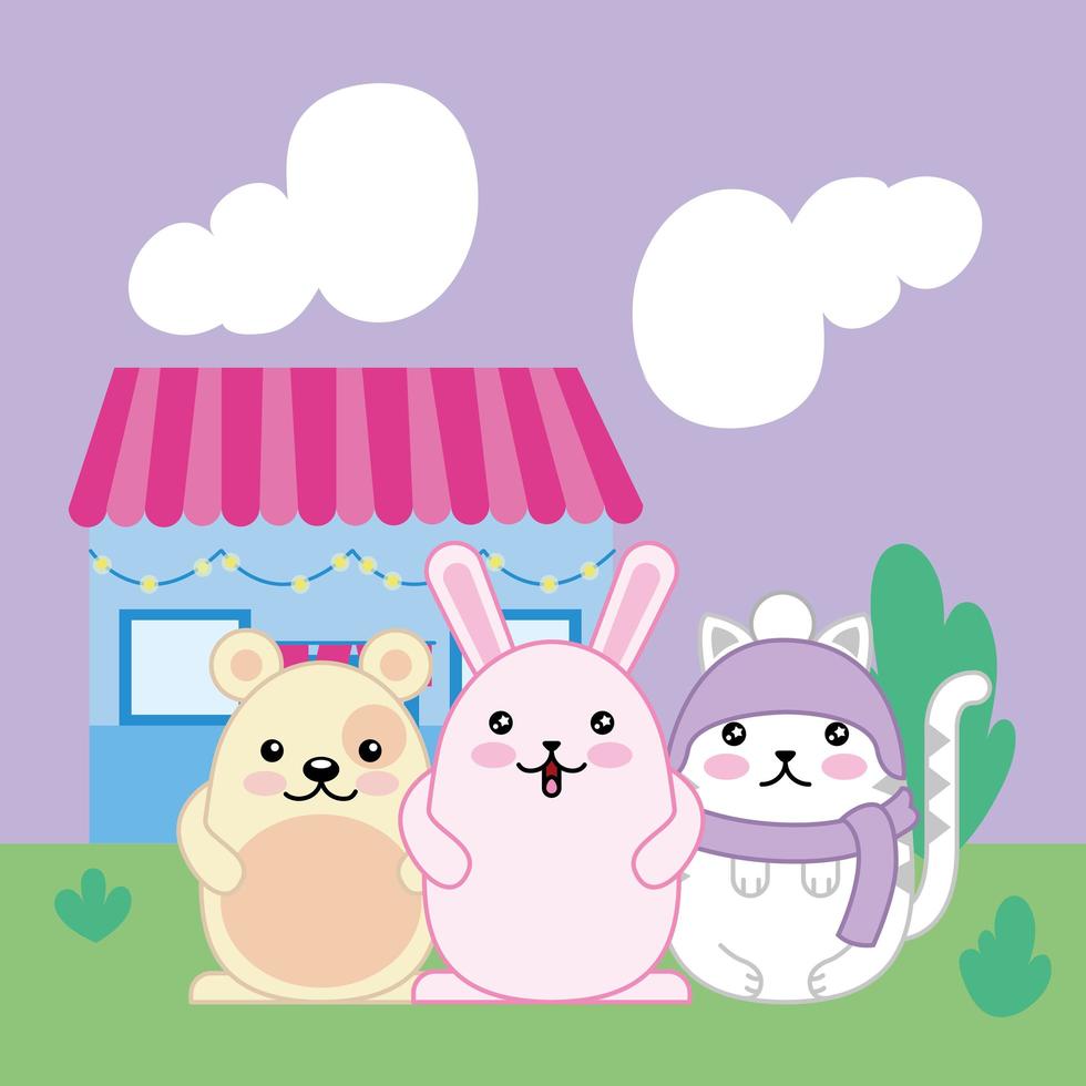 lindos animales y plantas, personajes kawaii vector