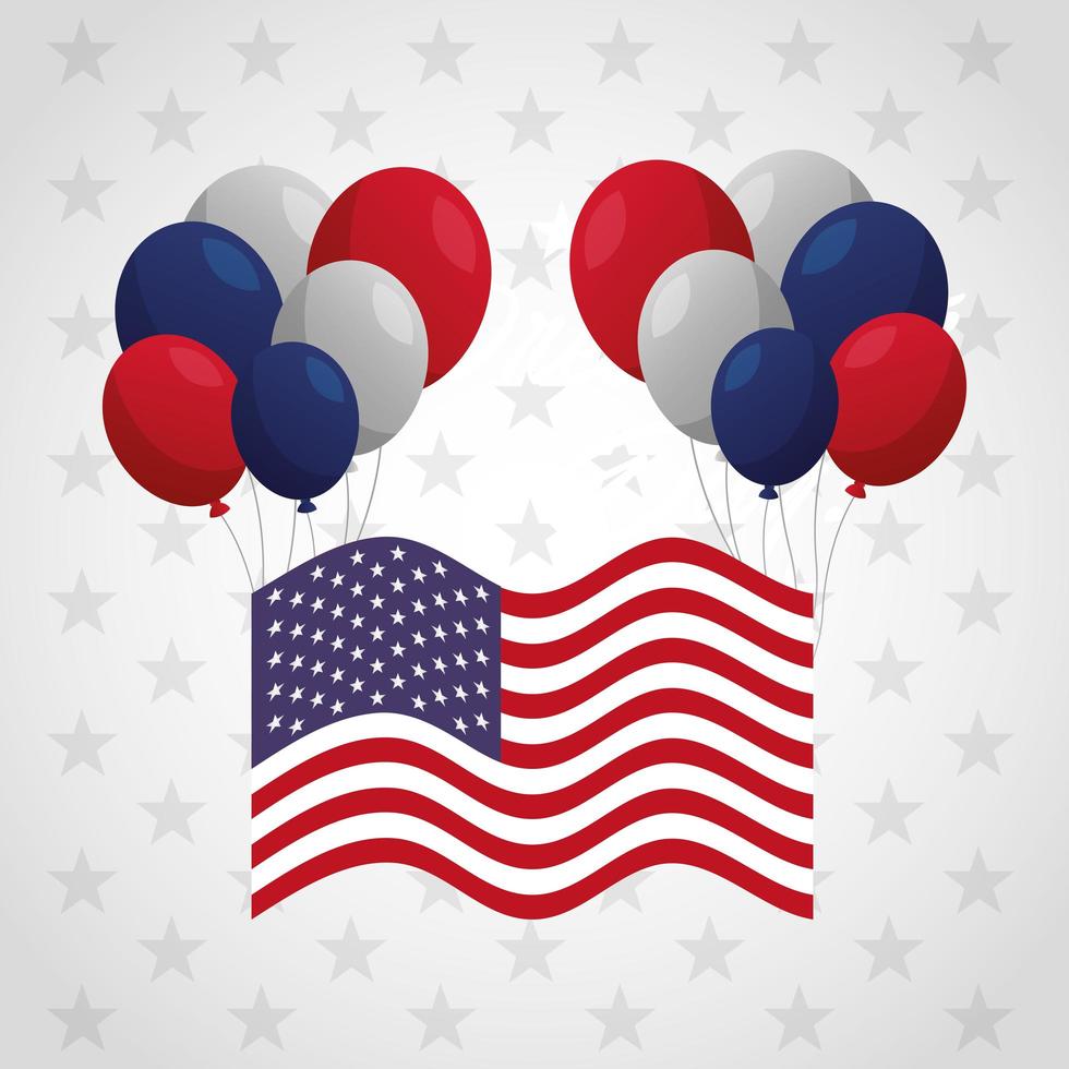 cartel de celebración del día de los presidentes con bandera y globos vector