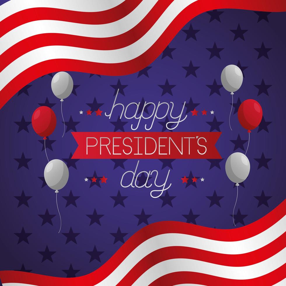 cartel de celebración del día de los presidentes con bandera y globos vector