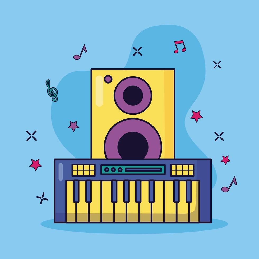 synthesizer and speaker music colorful background vector