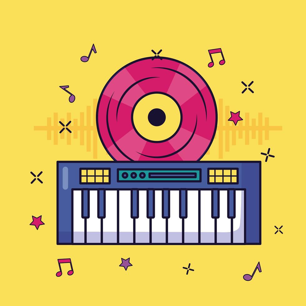 sintetizador, música, colorido, plano de fondo vector