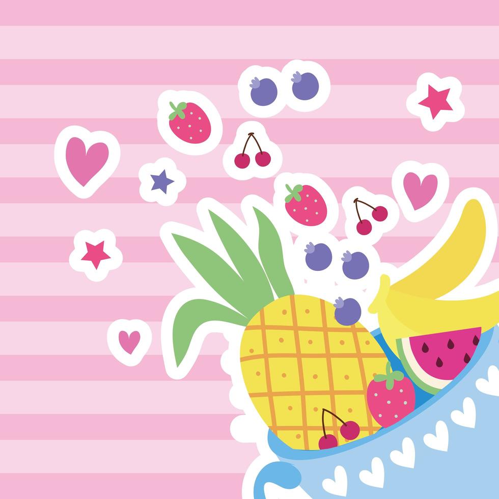 cup with fruits kawaii style vector