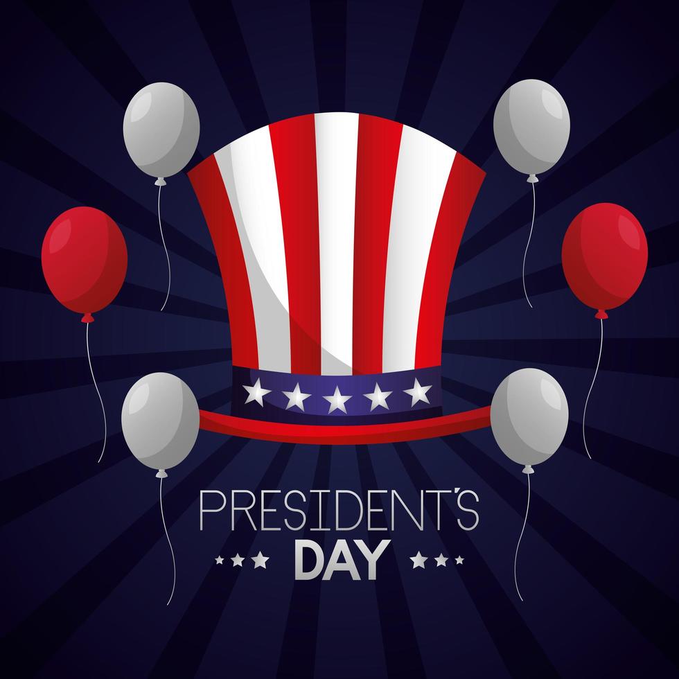 Happy USA presidents day celebration poster with top hat vector