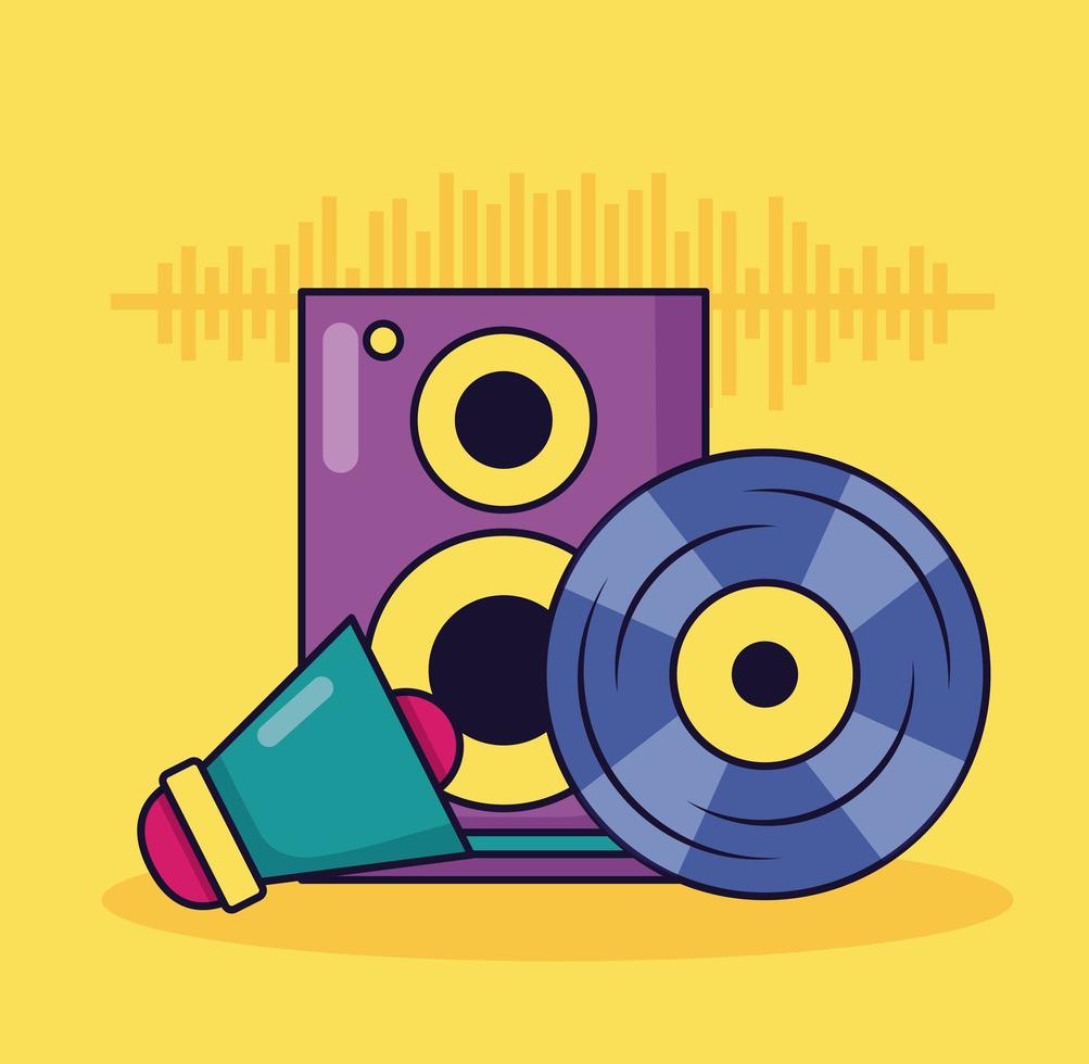 vinyl speaker megaphone music colorful background vector