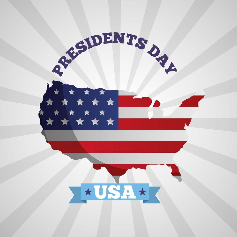 happy presidents day celebration poster with usa flag in map vector