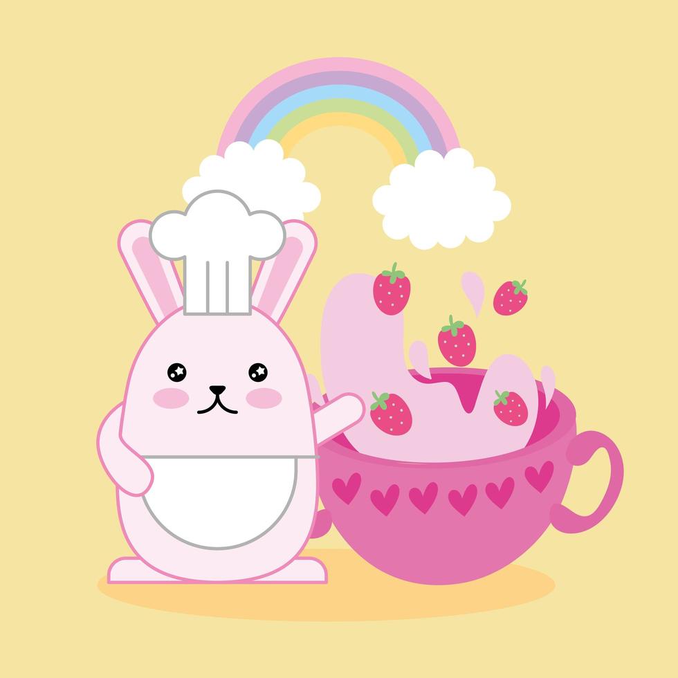 Kawaii cute little rabbit with strawberry smoothie vector