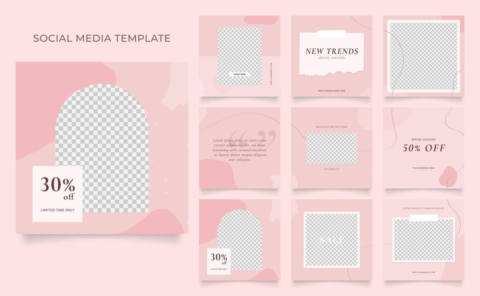social media template banner blog fashion sale promotion. fully editable square post frame puzzle organic sale poster. red pink white vector background